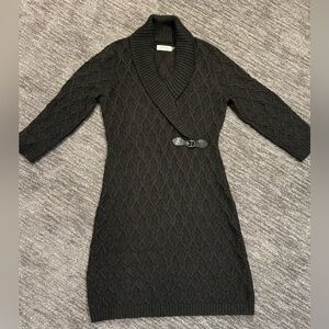 Calvin Klein Womens Small Cozy Sweater Dress Gray Cable Knit